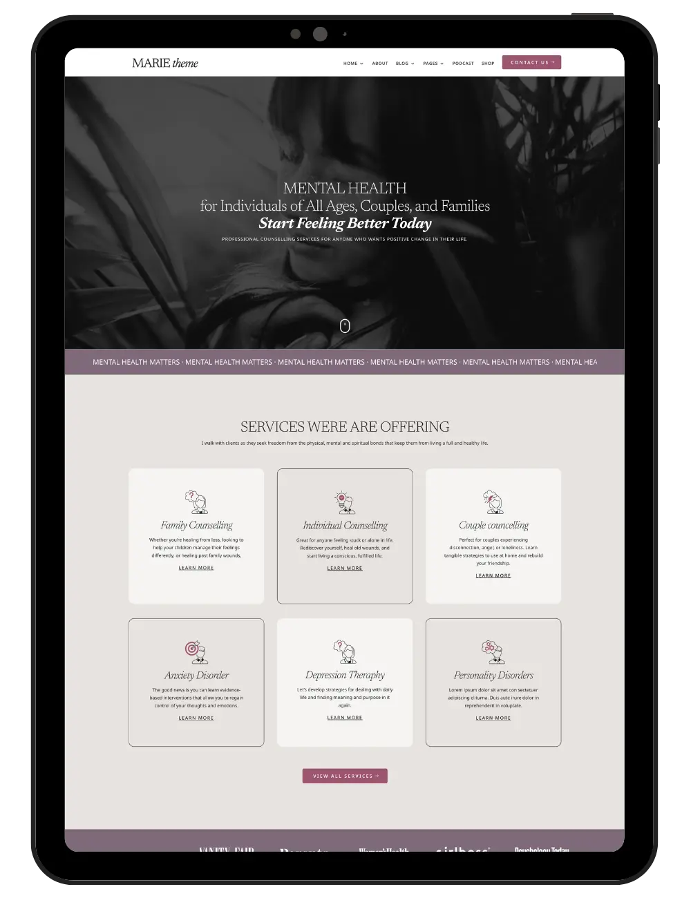 Therapy WordPress Theme Marie (Divi 5) website mockup
