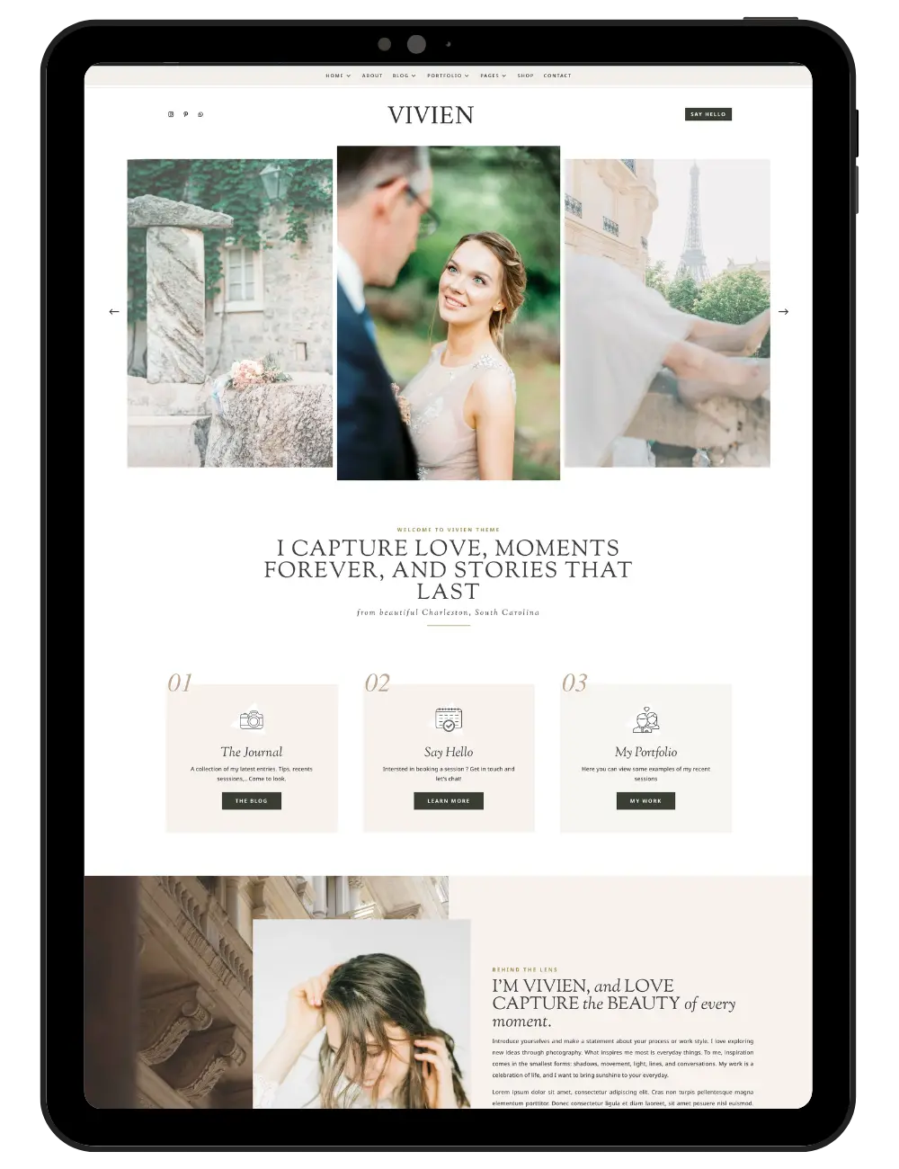 Photography WordPress Theme Vivien Pro (Divi 5) website mockup